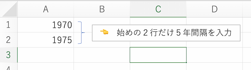 数字なら３間隔、５間隔なども自動入力できる