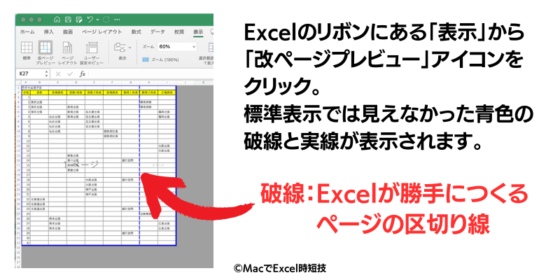 エクセルの表を1ページに縮小印刷したい