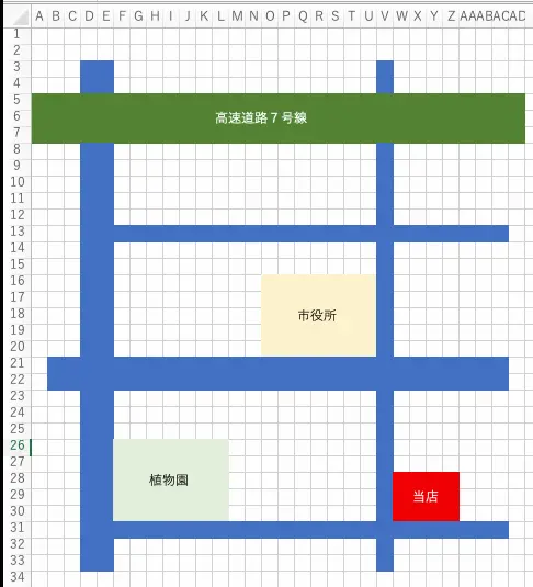 エクセルの方眼紙で作る簡単地図